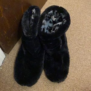 black Faux Fur Slippers
